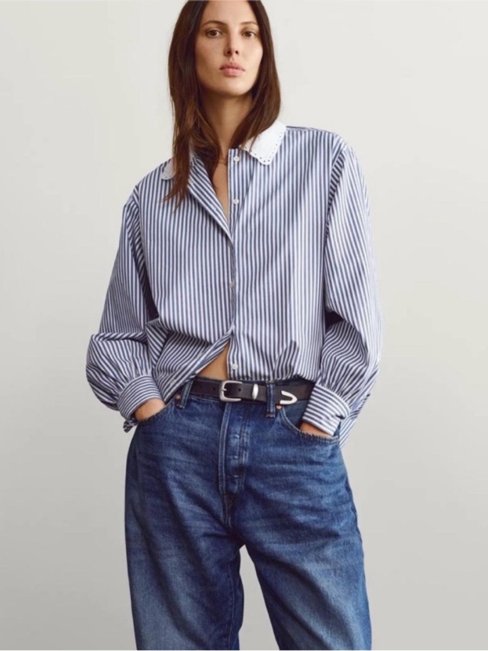 DOEN French Lace Collar Button Down Shirt.